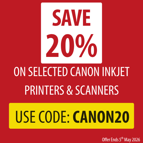 Save 20% on selected Canon inkjet printers & scanners. Use code CANON20. Offer Ends 5th May 2026