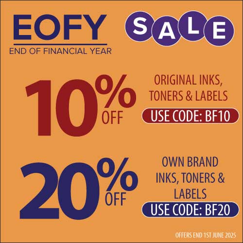End Of Financial Year Sale. Get 10% off original inks, toners and labels with the code BF10. Or, get 20% off own brand inks, toners and labels with the code BF20. Offers end 1st June 2025