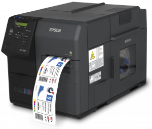 Epson C7500 Industrial Colour Label Printer Printing A Label