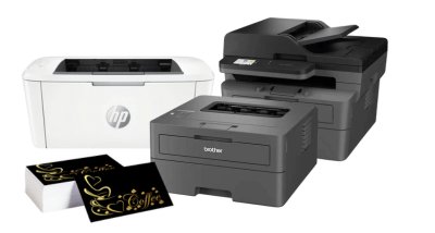 foiling-printers-with-cards HP LaserJet M110W, Brother HL-L2400DW and Brother DCP-L2660DW mono laser printers for foiling