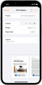 Printing on AirPrint from Apple Iphone
