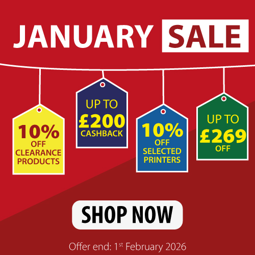 January Sale 10% off clearance products with code CLEAR10 Up to £200 Cashback 10% Off selected printers with code SAVE10 Up to £269 off with price drops