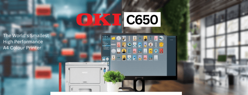oki c650 banner with "the world's smallest high performance a4 colour printer" text